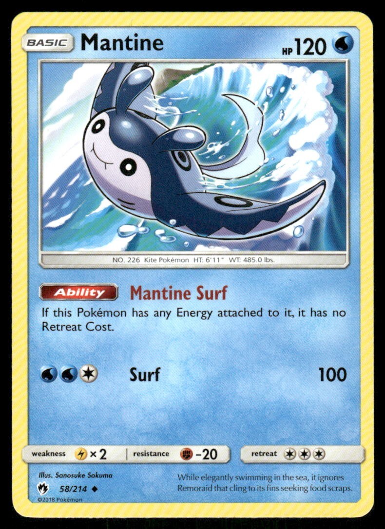 Mantine 58/214 Lost Thunder Pokemon TCG trading card