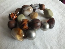 Beautiful Stretch Bracelet Double Strand Larger Beads Leather Tassel 1 1/2" WOW