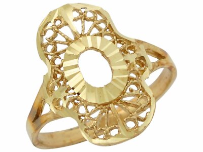 Filigraner Damenring 10 Karat oder 14 Karat Gelbgold funkelnd breit Top Schild Stil