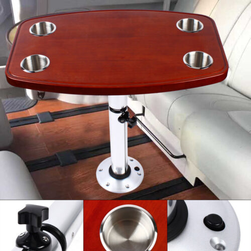 Marine Boat RV Adjustable Table Pedestal Removable Base +Varnished elm Table Top - Afbeelding 1 van 12