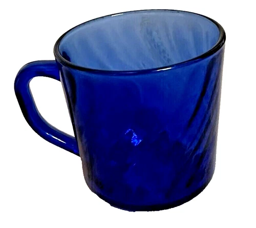 Vintage Arcoroc France Cobalt Blue Glass Coffee Tea Mug Cup Swirl 10 oz