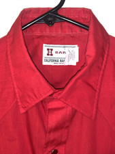 Vintage H BAR CALIFORNIA RANCH WEAR shirt WESTERN, 16 / 35, Red Pearl Snap, HTF