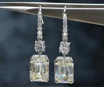 4.20Ct Lab Created Diamond Emerald Drop & Dangle Earrings 14K White Gold Plated