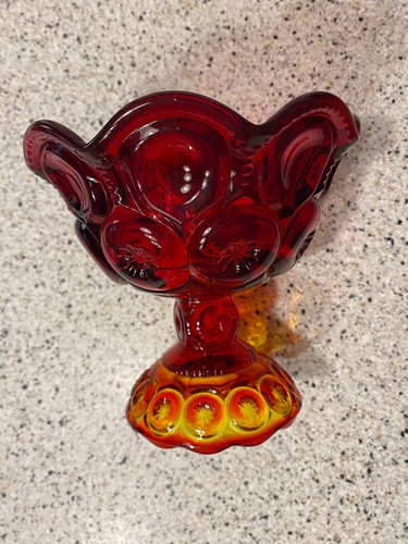 Smith Ruby Red Moon and Star Art Glass Compote Vintage Pedestal Bowl - Picture 2 of 6