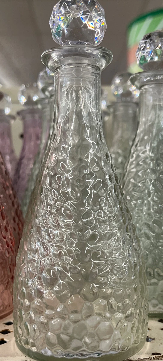 Decorative Hammered Glass Bottles with Stoppers 6.875 x 2.625 in.