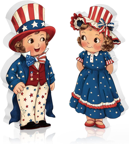 2 Pcs 4Th of July Tiered Tray Decor Patriotic Table Sign Memorial Day Table Deco