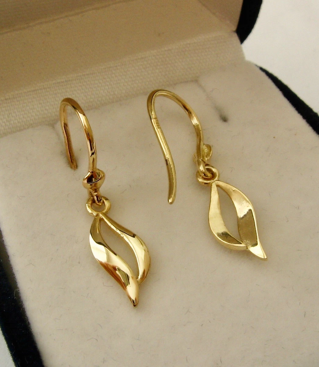 GENUINE SOLID 9K 9ct YELLOW GOLD ELEGANT DESIGNER DANGLE HOOK EARRINGS