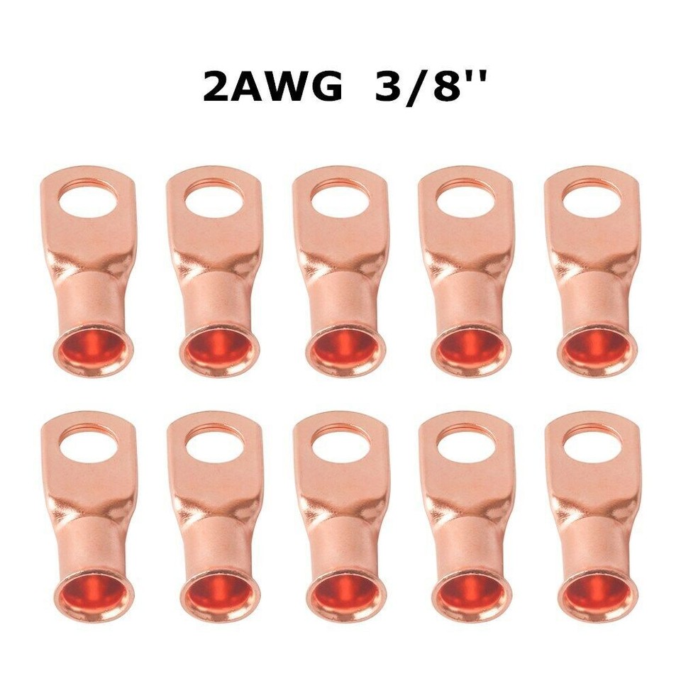 10 Pack 1/0 Gauge Copper Ring Terminals With Heat Shrink Tubing - White/Black Lugs