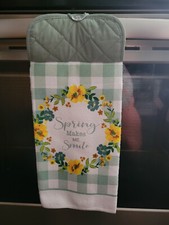 Hanging Kitchen Dish Towel w/ Pot Holder Top - Spring Makes Me Smile