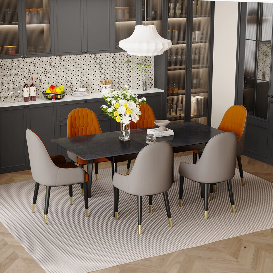 Marble Dinner Table for 6/8 Seat Extendable Kitchen Dining Room Table 3-colors - Image 2 of 4