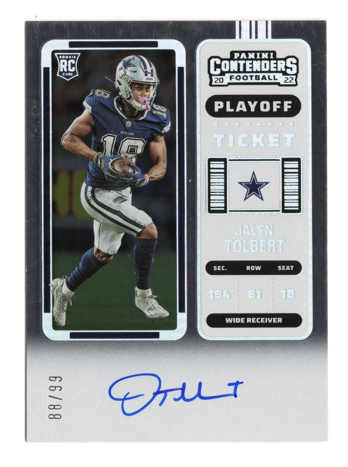 Jalen Tolbert 2022 Panini Contenders Playoff Ticket Rookie Auto /99 #122