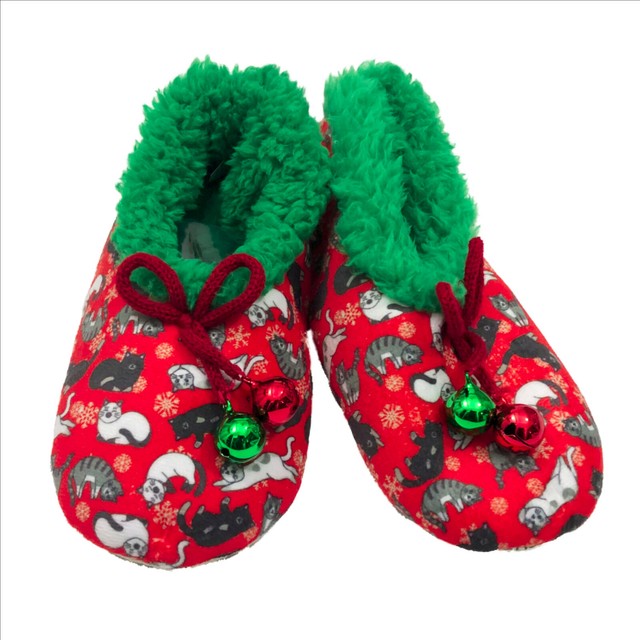 NWT Snoozies Red Christmas Cats and Bells Slippers Non Skid Child Size M 2/3 | eBay