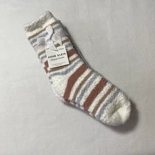 Anne Klein Women's 2 Pairs Socks Size 9-11 Gray Ivory Beige Clay Fuzzy Gift NEW