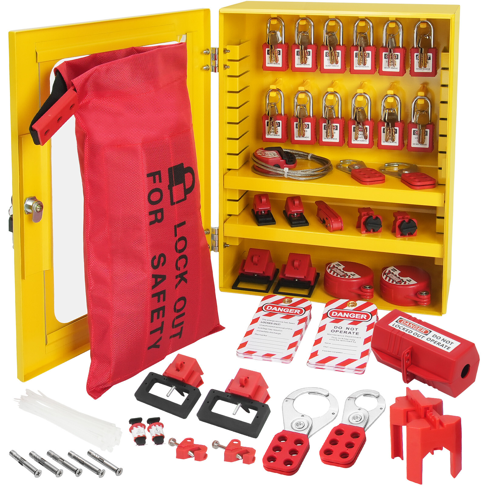 Kit de verrouillage electrique VEVOR avec cadenas de consignation et station murale rouge