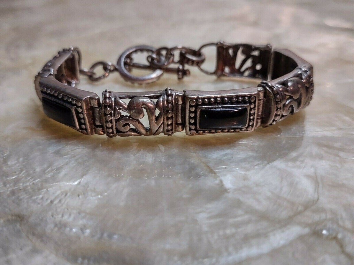 アクセサリー 80s Mexico black onyx bangle silver 925 925 Sterling Silver Vintage Mexico Black Onyx Gem Hinged