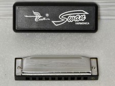 Swan Harmonica 10 Holes Key of C SILVER w/ Case Blues Harp Stainless Steel