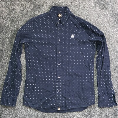 Pretty Green Navy Polka Dot Long Sleeve Slim Fit Shirt M #146 UK