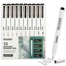 Waterproof Black Ink Fineliner Pens Set of 10 - Professional Drawing  Sketching