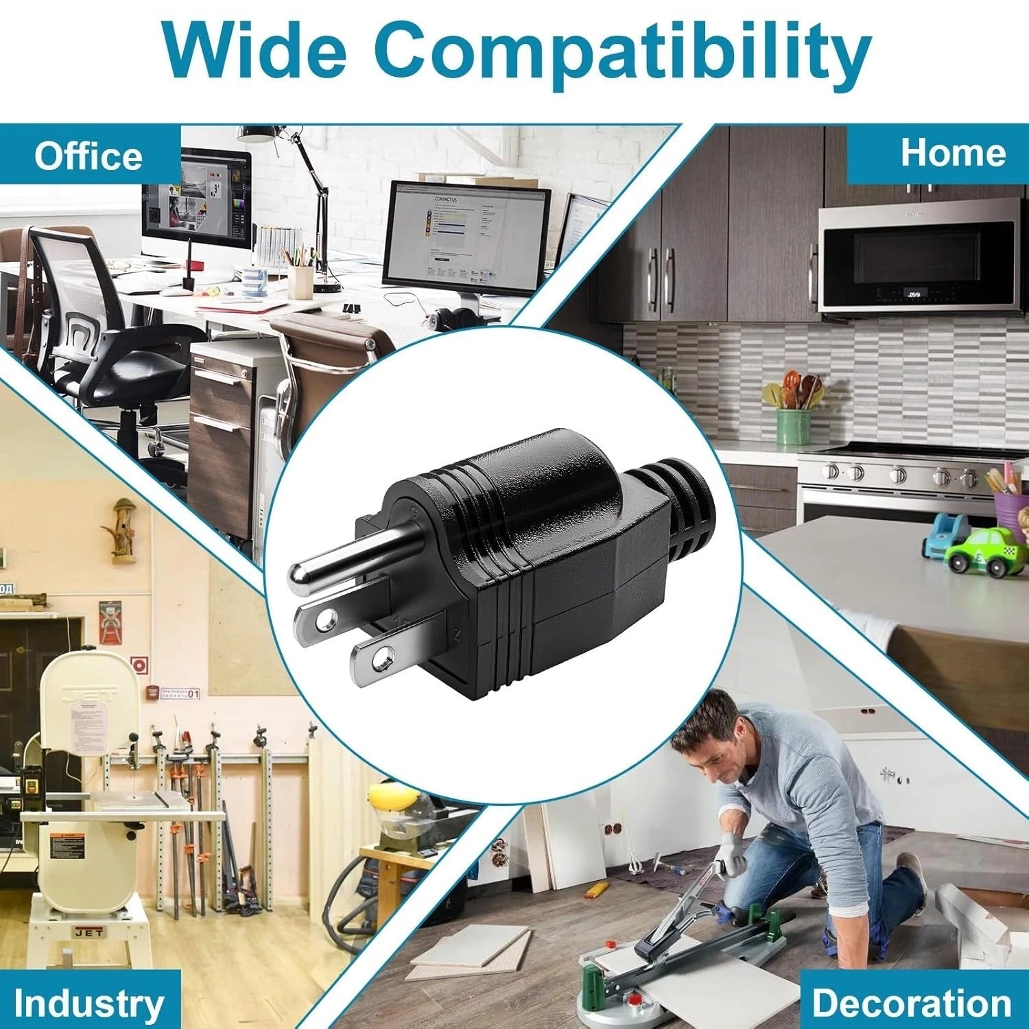 3-Pack 3 Prong Male Replacement Plugs 125V 15A Extension Cord