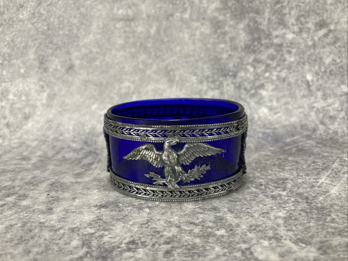 Moutardier Saleron Empire – Argent Et Verre Bleu – Ancien