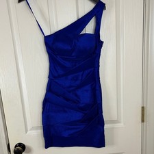 Hailey Logan Adrianna Papell XS Blue One Shoulder Mini Dress Party Cocktail