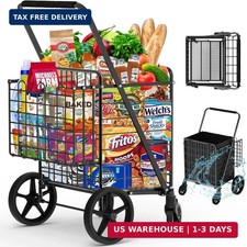 450lbs Capacity Shopping Cart,Upgrade Huge Grocery Cart on Wheels,Heavy Duty Fol