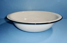 ANTIQUE WHITE & BLACK GRANITEWARE WASH BASIN ENAMELWARE KITCHEN BATH BOWL AAFA