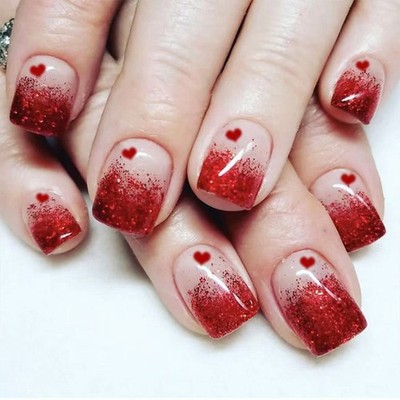 24Pcs Glossy Valentine Design False Nail Full Cover Artificial Acrylic Nail