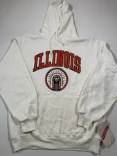 Vintage Illinois Fighting Illini Hoodie Mens Large Chief Illiniwek 90s NCAA NWT