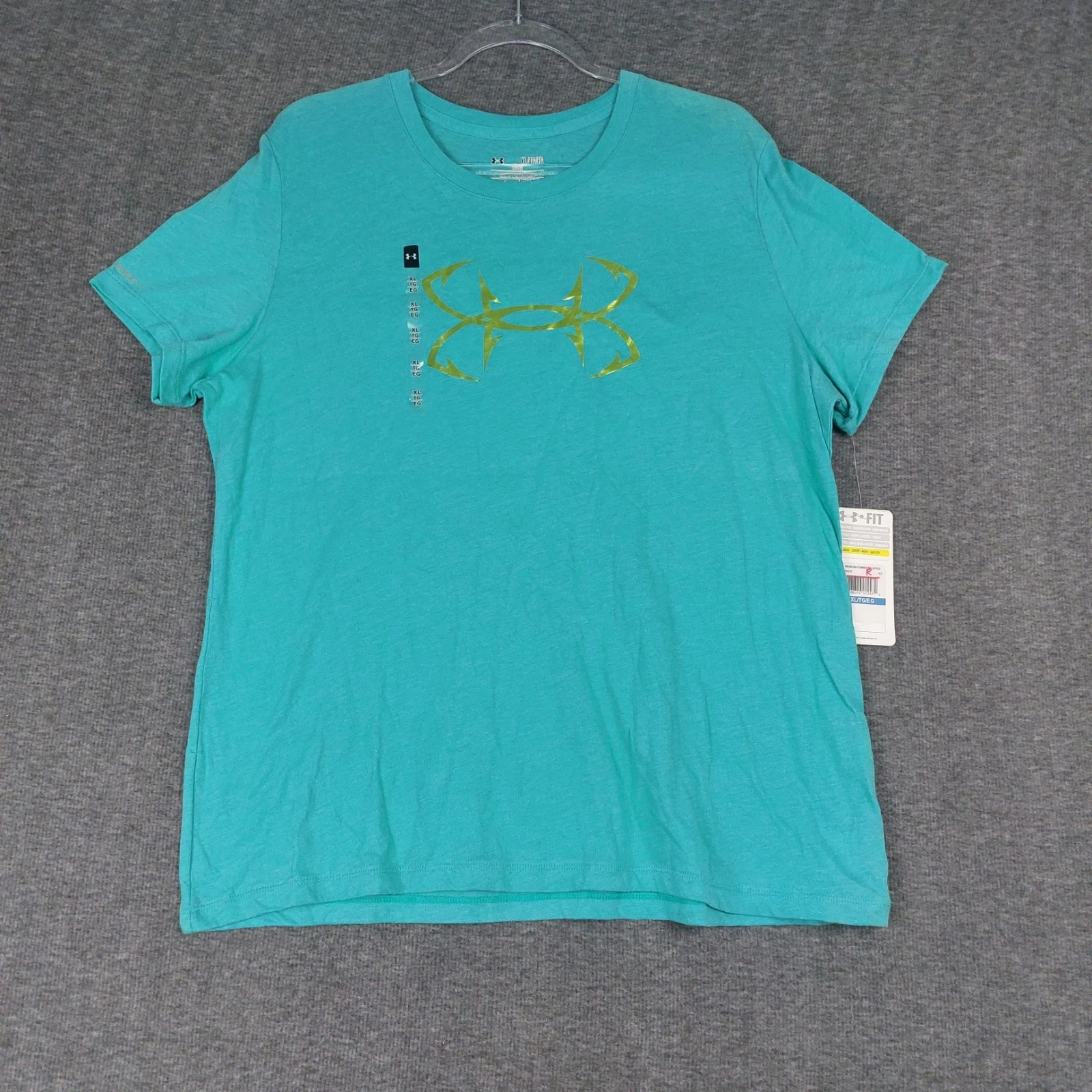 UNDER ARMOUR WOMENS BLUE GREEN LOOSE FIT HEAT GEAR FISHING TSHIRT SZ XL NWT
