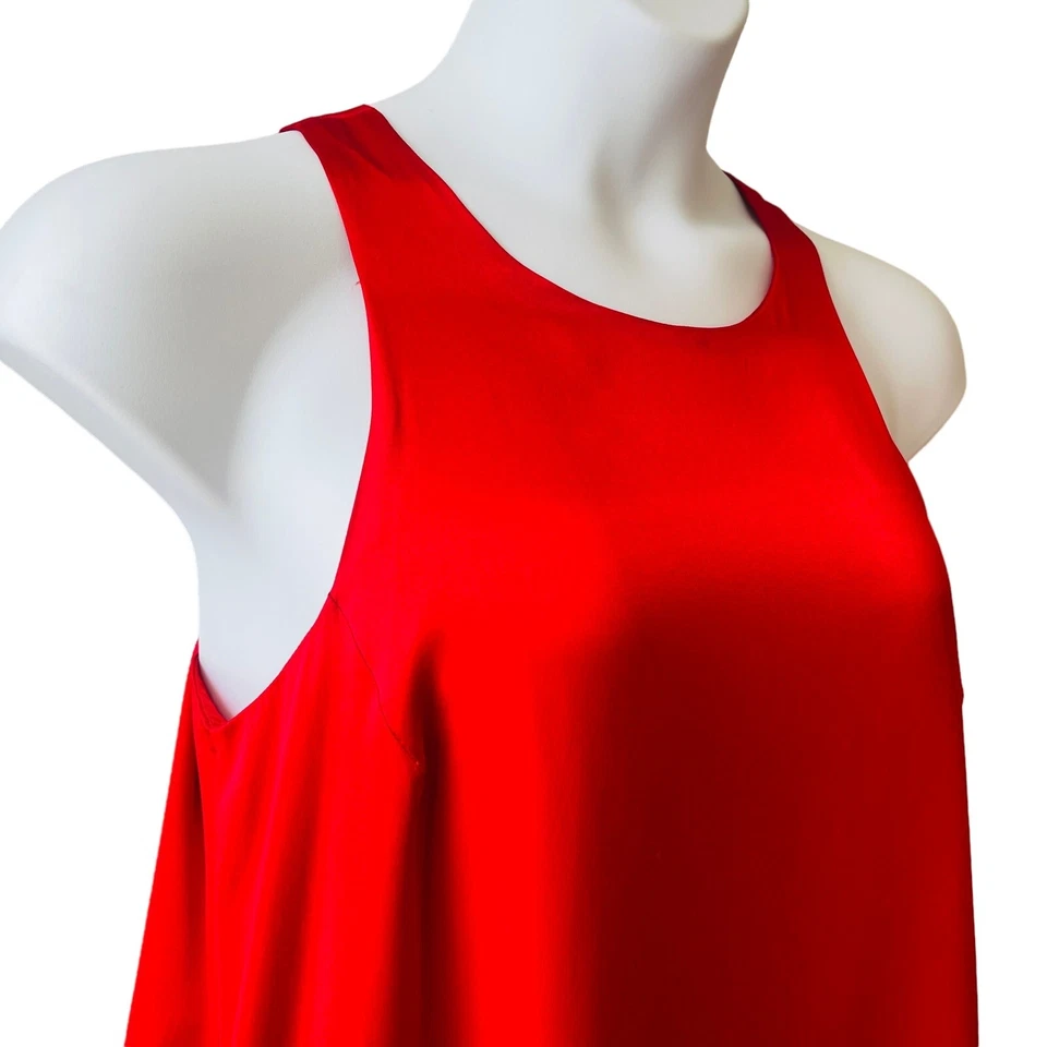 Vestido de Coquetel Aiden Mattox Vermelho Seda Cetim Charmeuse Swing Tamanho 12 USADO UMA VEZ - Imagem 4 de 4