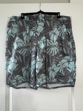Reel Life Swim Trunks Floral Print Drawstring Elastic Waist Gray Blue XXL