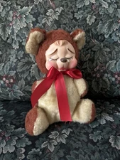 Vintage Rushton Bear Rubber Face Red Crying Bear Sad 10” Plush 1950s Kitsch