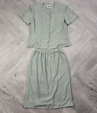 Leslie Fay 2 Piece Set Women's 12 Green Sparkling Glittery Blouse Skirt Vintage