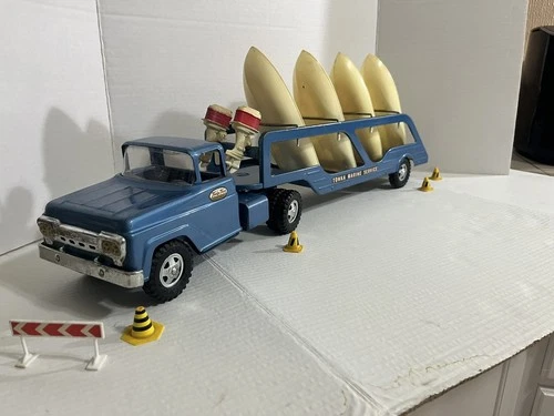 1959 Tonka Toy Diecast Marine Service Semi Hauler/Boat Carrier 28" Long