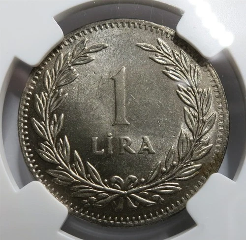 TURKEY 1 lira 1947 NGC MS 64 UNC Reeded edge with Inscription Silver Star Graded