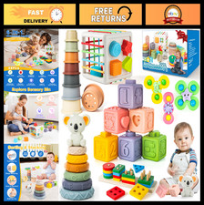 6-in-1 Montessori Baby Toys for 6-18 Months, Teething Stacking Blocks Rings, S
