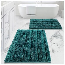 2 PCS Dark Teal Bathroom Rugs Set 31x20 24x16 Inch Chenille NonSlip Bath Mat