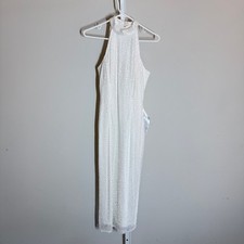 Mac Duggal Dress 4 White Beaded Sheath Cocktail Party Halter Neck Bridal Formal