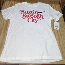 Nike Dri-FIT Running T Shirt Mens MEDIUM White Austin Swoosh City NWT