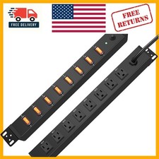 1U Rack Mount Surge Protector: 8 Outlet PDU Power Strip with 1200J Safety