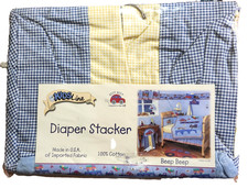 Vintage Kids Line Hanging Diaper Stacker BEEP BEEP Red Car Blue Yellow Gingham