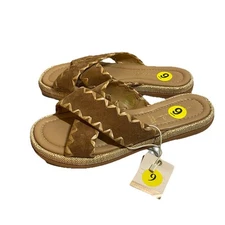 New Mila Paoli Suede Criss Cross Raffia Leather Slide Cognac Size 9 ITALY Sandal