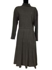 Talbots Gray Sweater Maxi Dress Turtleneck Elastic Waist No Belt M Shoulder Pads