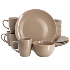 Gibson Home Everyday Plus 12 Piece Stoneware Dinnerware Set In Mocha Brown