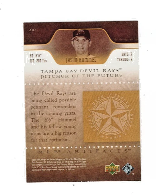 2005 UD Artifacts Future Stars Jason Hammel RC Blue #'d 39/100 Cubs / Rays SP! - Image 2 of 2