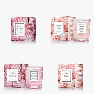 Voluspa Set of Two Mini Classic Candles 1.8oz Rose Otto and Rose Petal Ice Cream