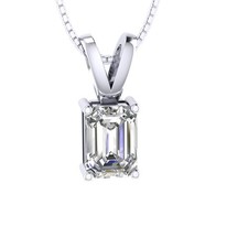 I1 J 0.90 Ct Emerald Diamond 14K White Gold Solitaire Pendant Necklace Prong Set