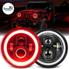7 Inch Red Halo Led Headlight Hi/Lo Beam with Amber Turn Signal 2Pcs 7 Inch Led