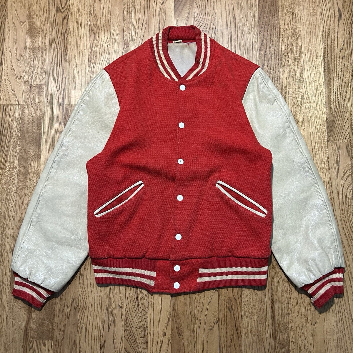 True Vintage 50's Varsity Jacket Men's S Red Leather Snaps | eBay